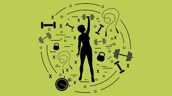 An image of a person surrounded by all things fitness. Used for My Intensity interval training workouts av Vermont sport and fitness